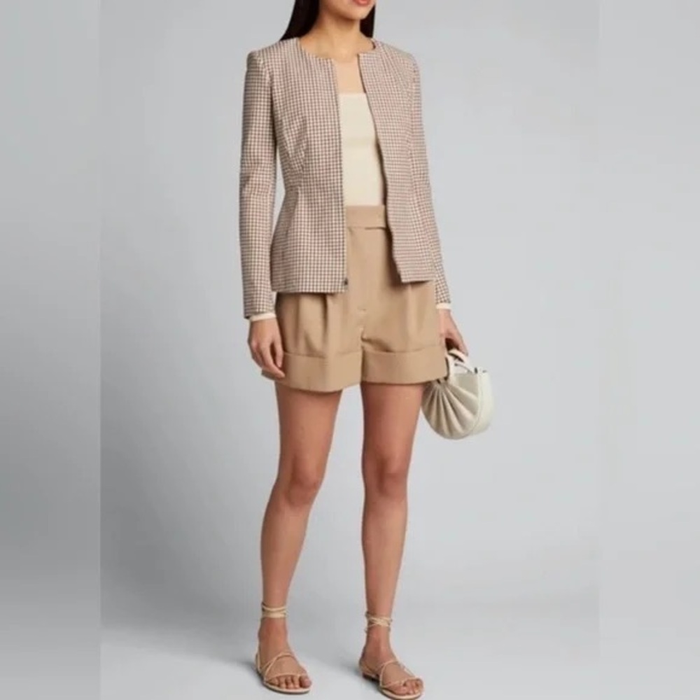 NWOT Theory Sculpture Knit Jacket Grid Stretch Brown Orange Cream size 4